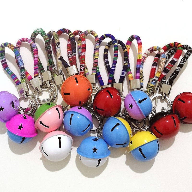 Wholesale Random 20pcs Colorful Ethnic Style Two-color Bell Fabric Keychain